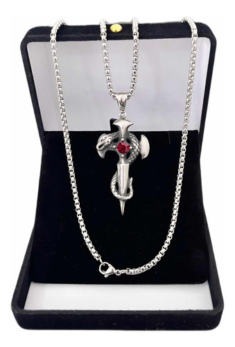 Colar Masculino + Pingente Espada Cobra Aço Inox 70 Cm Top 1