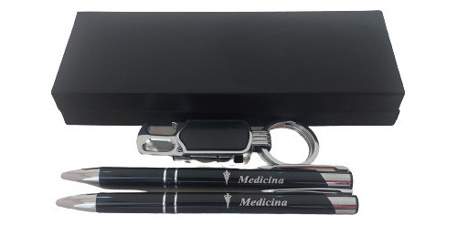 02 Caneta Metal Medicina Com Mosquetão E Estojo 0