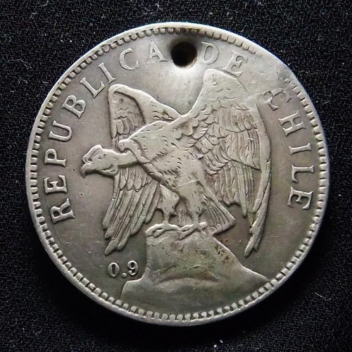 Chile 1 Peso 1910 Regular Plata Km 152.3 Perforada 1