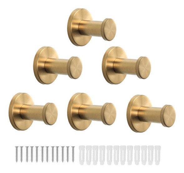 6 Ganchos Redondos Para Toallas De Bano Color Oro Cepillado 0