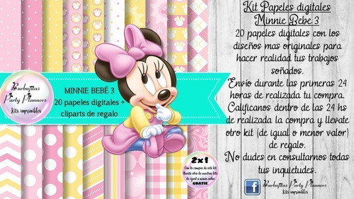 Papeles Fondos Digitales Minnie Bebe 3 Kit Imprimible 1