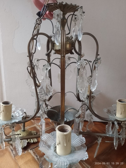 Araña Antigua Bronce 6 Luces Caireles De Vidrio 1