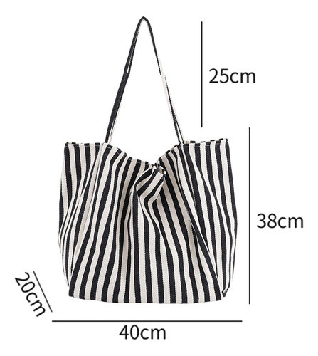 Bolsa De Ombro Feminina Sacola De Lona Risca De Giz Preta 1