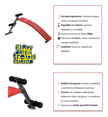 Banco Tabla Abdominales Regulable Reforzado Plegable El Rey 1
