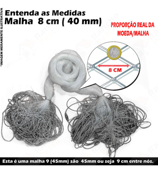 Rede Fio 35 Redinha Pesca Pronta 60m Malha 8cm 40mm 2,56m 1