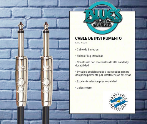 Cable Kwc Neon 103 Plug Plug 6 Mts Para Instrumentos 1