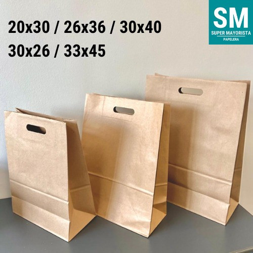 Bolsa Kraft Papel Madera Marrón C/manija Troquel 20x30 X50 U 1