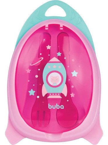Kit Refeição Mais Babador Com Bolso Foguete Rosa - Buba 1