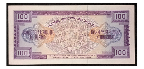 Burundi 100 Francos 1977 Sin Circular Pick 29a 1