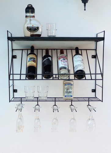 Bodega Industrial Colgante Con Porta Botellas Y Copas 0