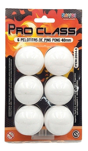 Pelotas Ping Pong X6 En Blister Competicion Pro Class 40 Mm 0