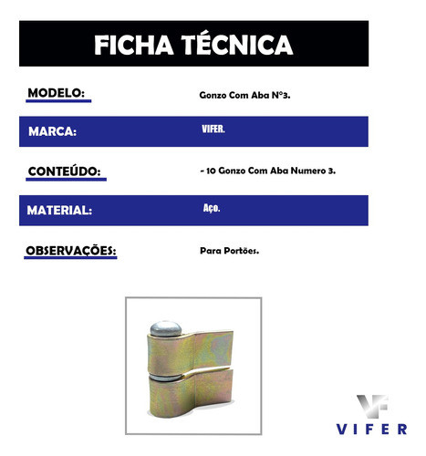10 Dobradiça De Ferro Para Porta Portão N.3 Com Aba - Kit 1