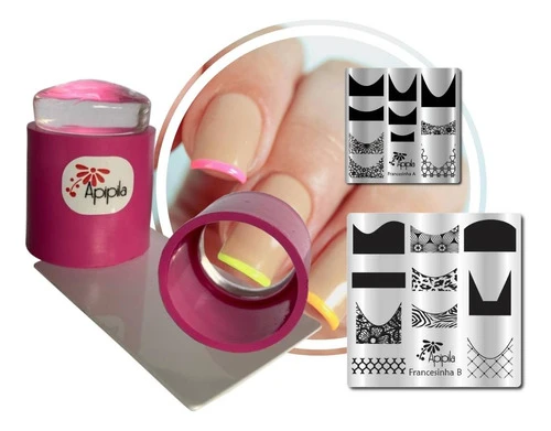 Carimbo De Unhas Francesinha + Borracha Leitoza + Placa B 0