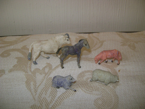 5 Antiguos Animalitos  Eg Toys Ovejas Caballo Toro 0