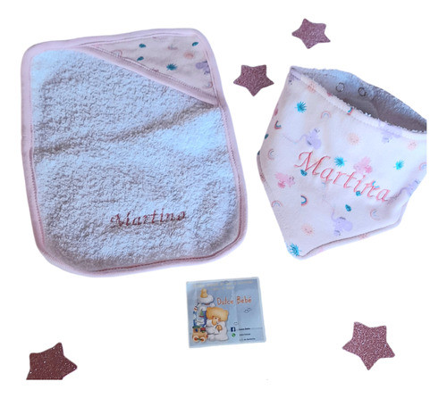 Set Babero Bandana Y Babita Personalizado Con Nombre. Bordad 1