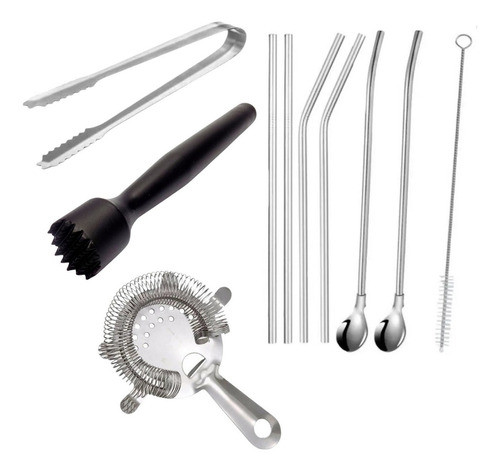Set Kit Bartender Barman Tragos Pison Colador Oruga Sorbetes 0