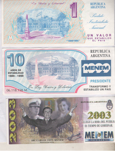 Lote De 3 Billetes - Menem Truchos - Diferentes Años 1989/03 1