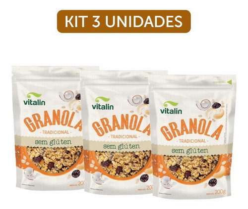 Kit 3x: Granola Tradicional Sem Glúten Vitalin 200g 0