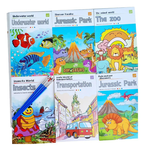 Libritos Infantiles Pintar Colorear+acuarela+pincel X12 Unid 1