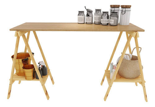 2 Cavaletes De Madeira C/ Estrado Para Mesa E Jardins 0