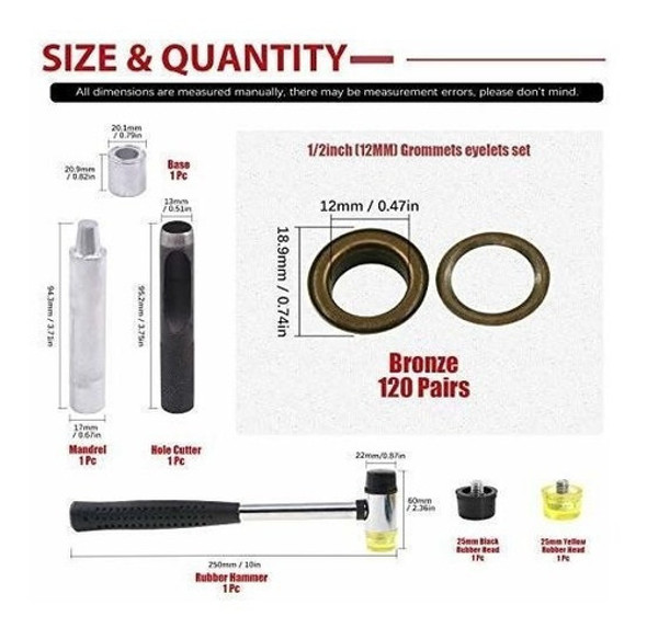 Kit De 160 Ojales De 1/2 C/herramienta De Perforacion- Bronz 1