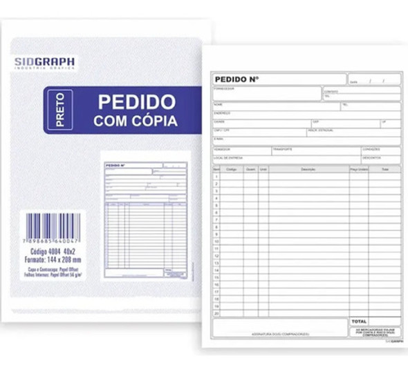 20 Blocos De Pedido Sidgraph Com Cópia 40x2 Preto 0