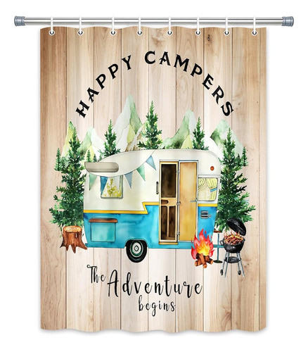 Cortina De Ducha De La Casa De Campo Rústica De La Caravana, 0