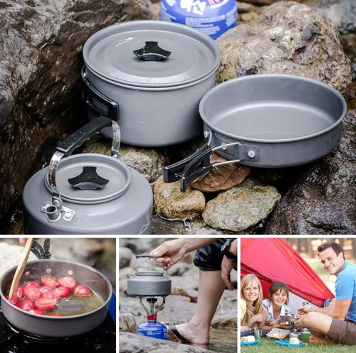 Juego De Ollas De Aluminio Camping Marmita 9 Piezas Premium 1