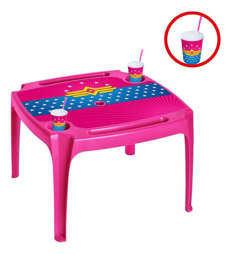 Kit 2 Copos Mulher Maravilha 550ml Mesa Mesinha Infantil 0