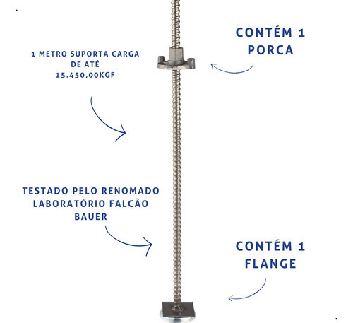 Kit Com 10 Barras De Ancoragem 5/8 De 50 Cm Porca + Porca 1