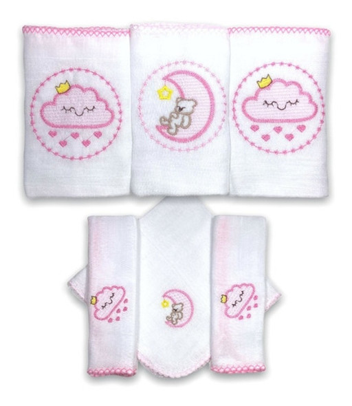 Kit 3 Fraldas De Pano + 3 De Boca Céu Rosa 0