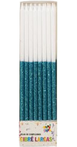 Velas Largas Gibre Bicolor Celeste X16 Unidades Torta Cumple 0