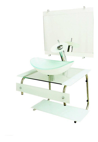 Gabinete De Vidro 60cm It Inox Com Cuba Oval - Branco 0