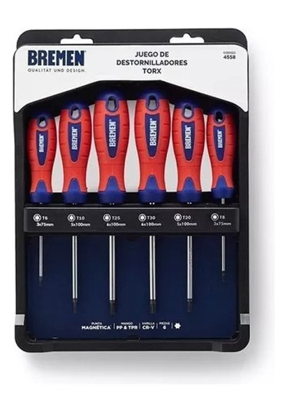 Set Destornilladores Bremen Torx 6pz T6 A T30 Cod. 4558 0