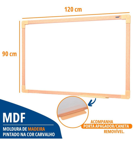 Lousa Quadro Branco 120x90 Madeira Soft + 2 Canetas Apagador 1