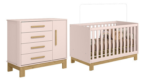 Kit Berço Mini Cama Com Cômoda Rosa Clique Chique 0