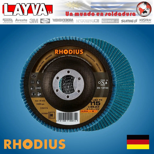 791136 Disco Flap 115mm/4,5pulgadas Grano 80 Rhodius Layva 0