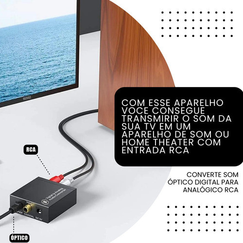 Adaptador De Som Optico Digital Para Analogico Rca + Cabo 1