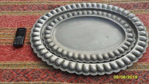 Lote 2 Antiguas Fuentes Bandejas Plata Boliviana Tipo Coloni 0