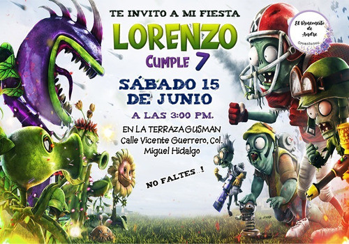 Invitacion Impresa Personalizada X20 Plantas Vs Zombies 9x14 1