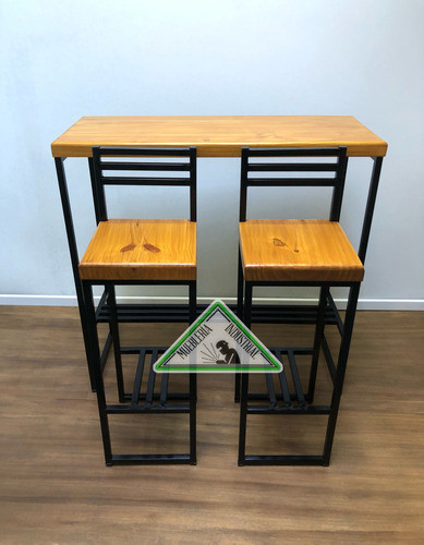 Juego Mesa Desayunadora Y Dos Butacas Madera Y Hierro 1