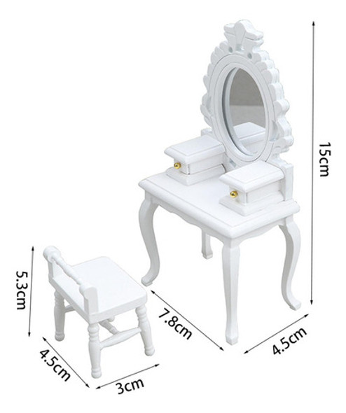 Mini Conjunto De Penteadeira 1:12 Mesa De Maquiagem Branco 1