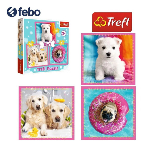 Juego Puzzle Perritos 3 En 1 Trefl 50 Piezas 20 X 20 Cm Febo 1