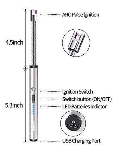 Encendedor De Arco Electrico Usb Recargable Pantalla Led -08 1