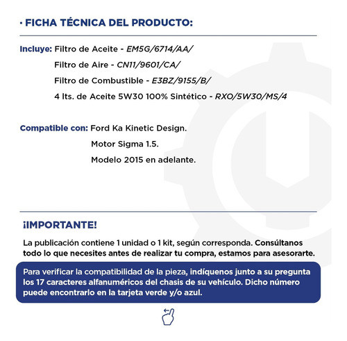Kit 3 Filtros + Aceite Sinté Motorcraft 5w30 Ford Ka 1