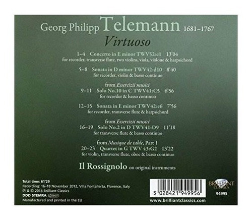 Telemann / Ens Il Rossignolo Virtuoso Usa Import Cd Nuevo 1