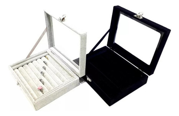 Exhibidor Porta Anillos Pana Con Tapa De Vidrio  321111dj120 0