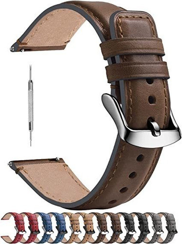 Malla De Cuero Marron Hebilla Plateada 22mm Garmin Samsung 0