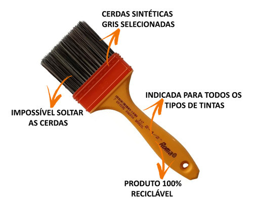 Kit 6 Trincha Pincel 317 Gold Gris 2.1/2 Polegadas - Roma 1