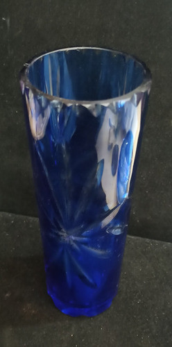 Antiguo Florero De Cristal Facetado Tallado Azul Cobalto 1